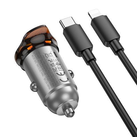 Автомобильное зарядное устройство Hoco NZ16B, черное, Power Delivery (PD), c кабелем USB тип-C к Lightning для Apple, 45 Вт, 2 порта, 12-24 B, #6942007644785 Превью 2