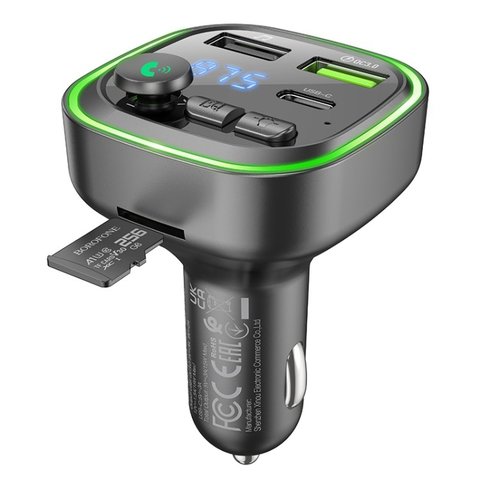 FM-трансмітер Borofone BC48, чорний, з дисплеєм, USB тип-C, USB тип-A, 3 порта, 18 Вт, Quick Charge, USB/ TF card/ bluetooth, #6941991104039 Прев'ю 1