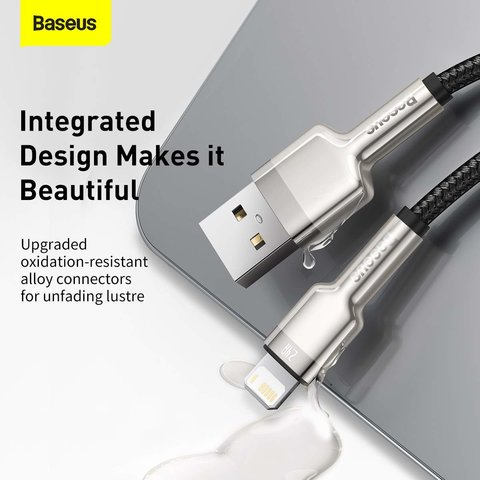 Cable USB Baseus Cafule Series Metal, USB tipo-A, Lightning, 100 cm, 2.4 A, negro, con revestimiento de nylon, #CALJK-A01 Vista previa  2