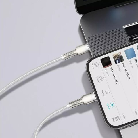 USB Cable Baseus Cafule Series Metal, (USB type C, Lightning, 200 cm, 20 W, white, nylon braided) #CATLJK-B02 Preview 1