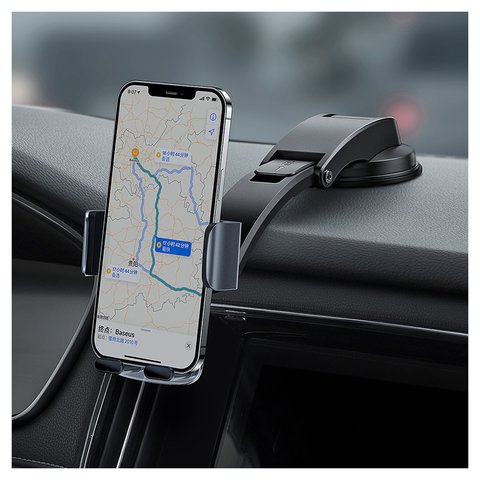 Автомобильный держатель Baseus Easy Control Clamp, черный, на дефлектор, клейкая основа, #SUYK000001 Превью 1