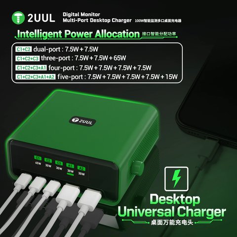 Adaptador de red 2UUL PC12, 100 W, Quick Charge, Power Delivery (PD), 5 puertos Vista previa  4