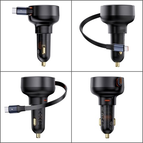 Автомобильное зарядное устройство Baseus Enjoyment Pro, черное, Power Delivery (PD), c кабелем, 60 Вт, 1 порт, 12-24 B, #C00057802111-01 Превью 1