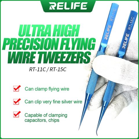 Пінцет монтажний RELIFE RT-15C, титановий сплав, вигнутий, 140 мм Прев'ю 1